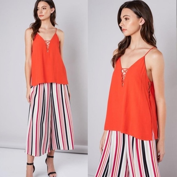 Lattice Cutout Orange Red Camisole - Picture 2 of 5